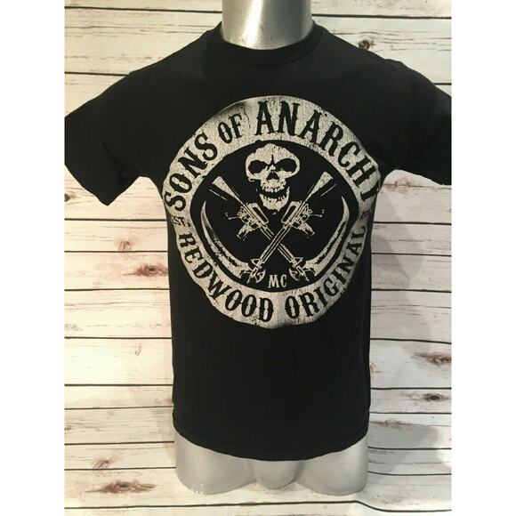 Sons of Anarchy SOA Skull Cross Machine Guns Swords TShirt Tee T Shirt Small - Picture 1 of 4